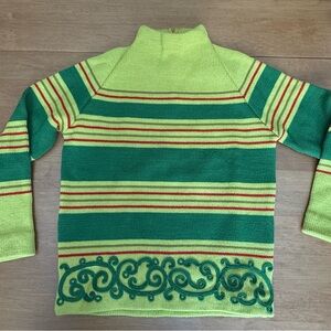 1960s Mod Green and Yellow Striped Sweater